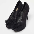 Dolce & Gabbana Black Floral Lace Bow Platform Peep Toe Pumps