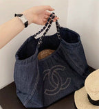 YSL Large Capacity Denim Tote Bag
