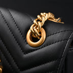 Gucci GG Marmont Small Matelassé Shoulder Bag – Black Leather with Gold Hardware