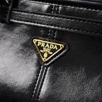Prada Cleo Black Patent Leather Shoulder Bag with Gold Hardware