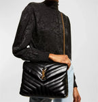 YSL Medium 32 Loulou Bag Black in Gold 32x22x11cm